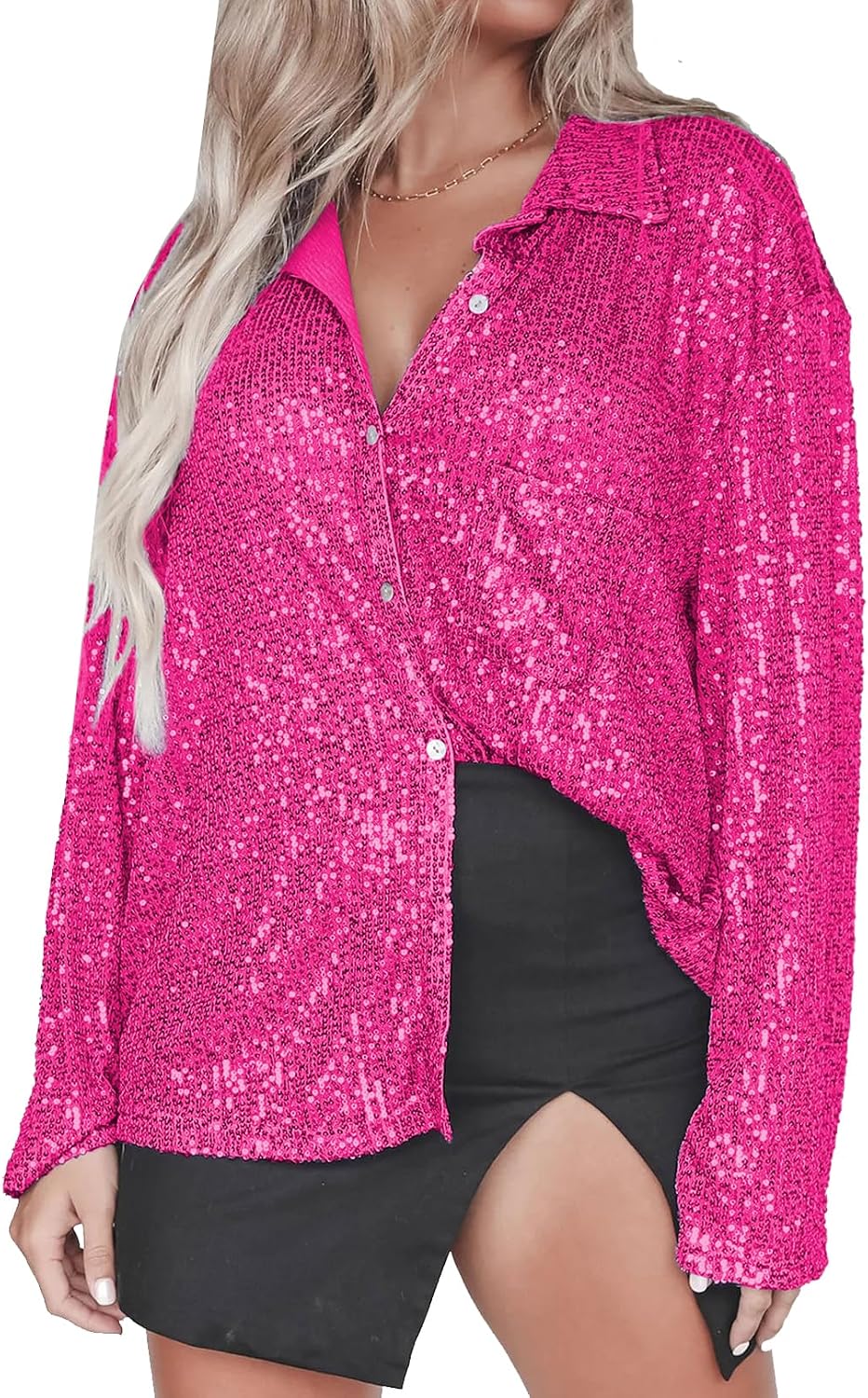 Sz XXL - Divided Sequin Button Up Dress