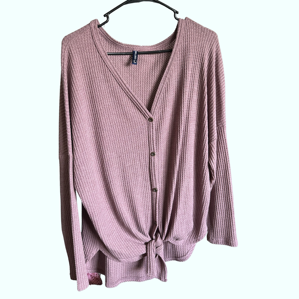 Sz L - Long Sleeve Tie Top in Mauve
