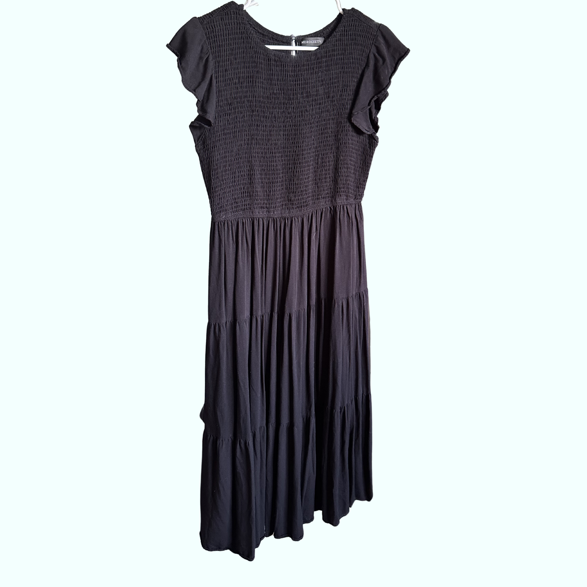 Sz L - Black Ruffle Sleeve Dress