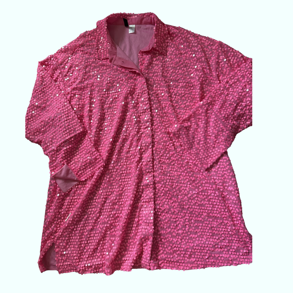 Sz XXL - Divided Sequin Button Up Dress