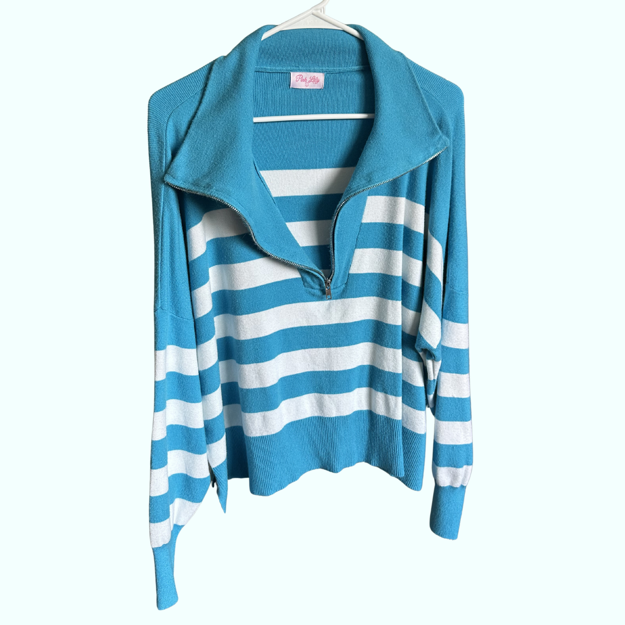 Sz L - Pink Lily Stripe Quarter Zip