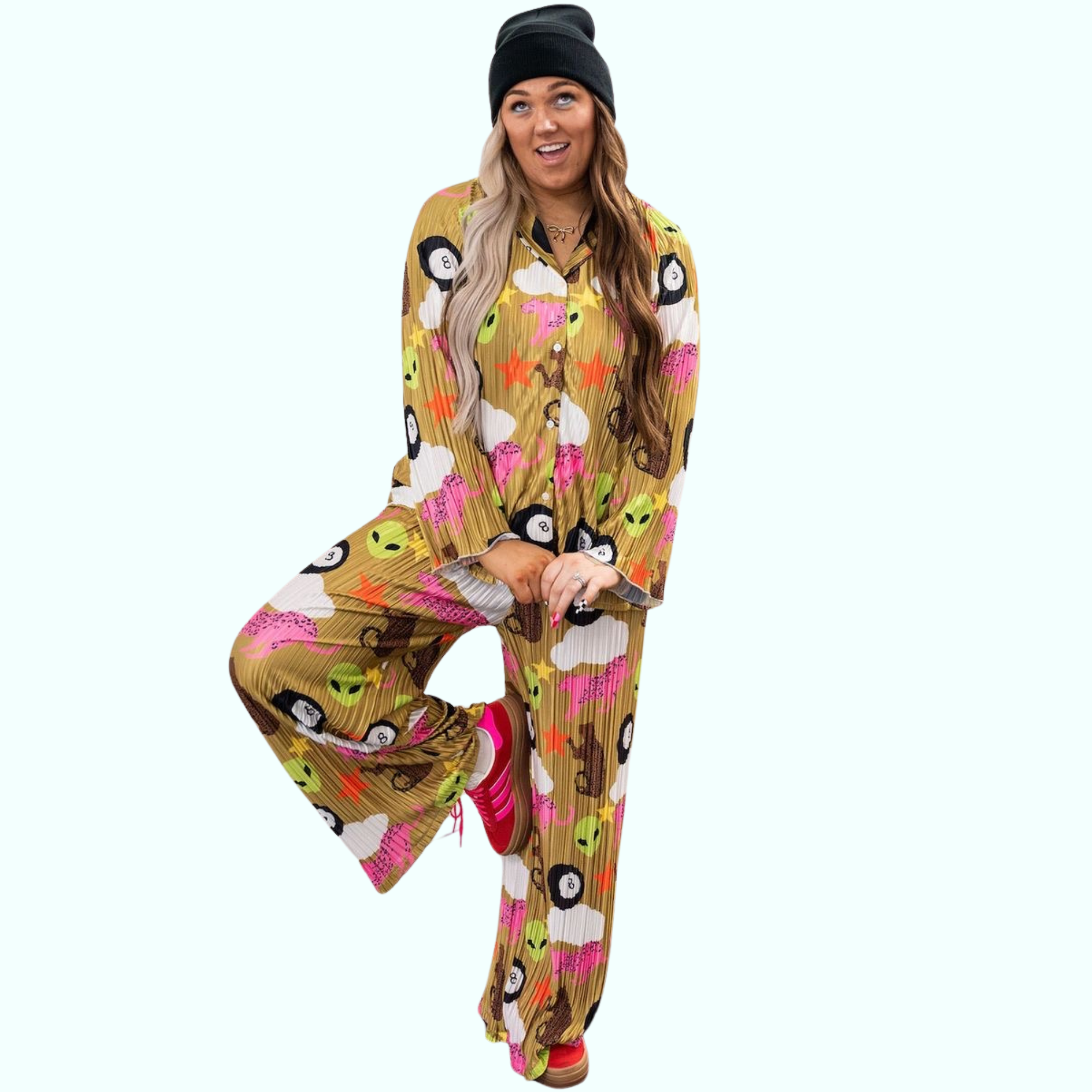 Sz L/XL - Emy Ave/Burnt Toast Plisse Set